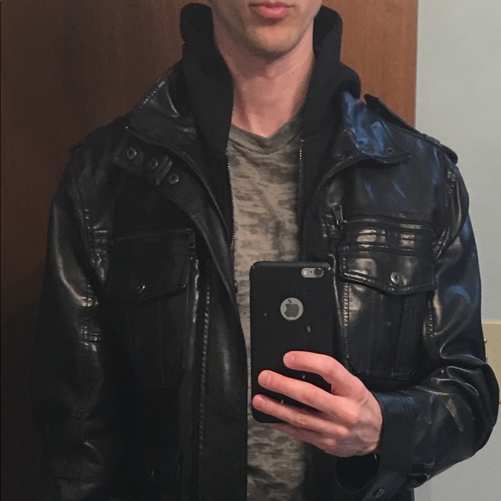 Calvin Klein faux leather jacket with hood